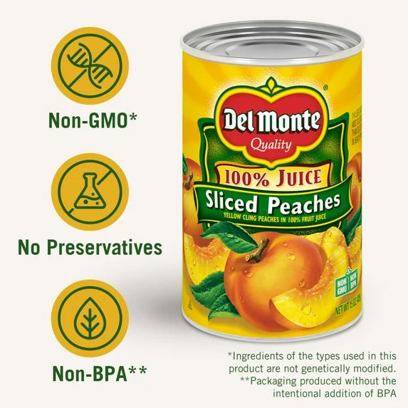Del Monte Sliced Yellow Cling Peaches in 100% Juice 15 oz Can (Pack of 6)