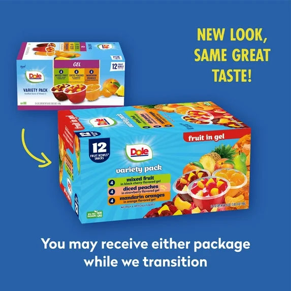 Dole Fruit Bowls Peaches, Mandarin Oranges, and Mixed Fruit in Gel, 4.3 oz Cups (12 Pack)