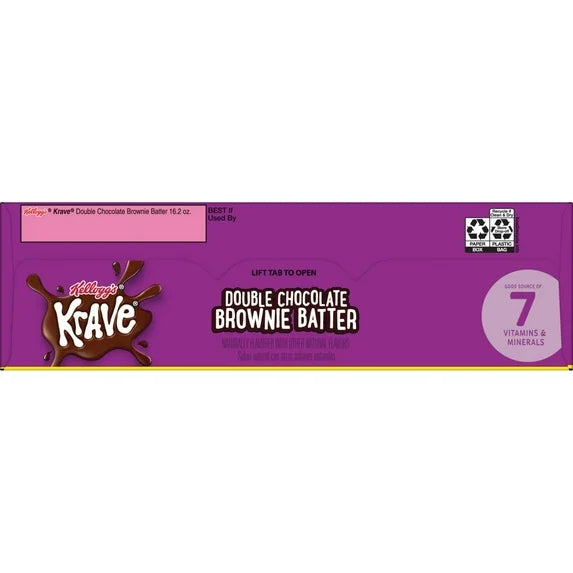 Kellogg's Krave Breakfast Cereal, 7 Vitamins and Minerals, Kids Snacks, Family Size, Brownie Batter, 16.2oz Box (1 Box)