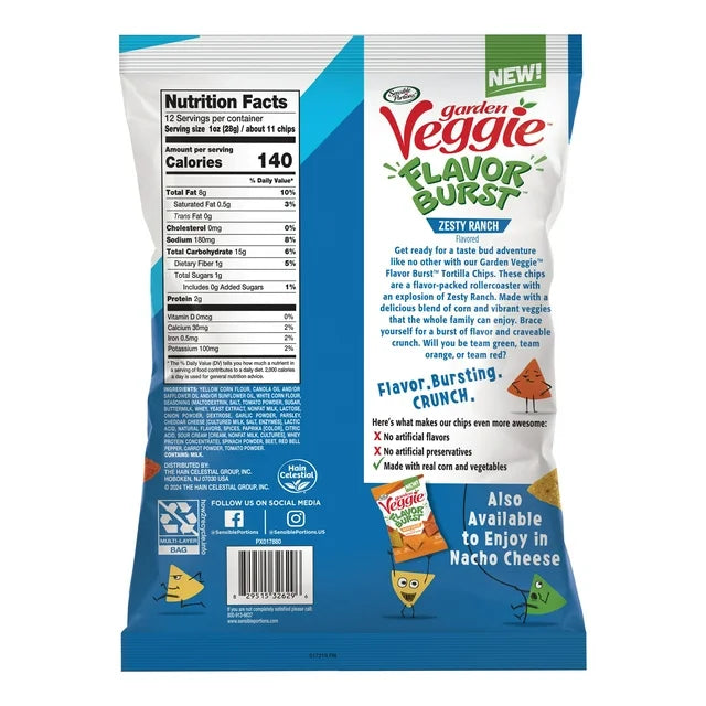 Sensible Portions Garden Veggie Flavor Burst Zesty Ranch Tortilla Chips, 12 oz