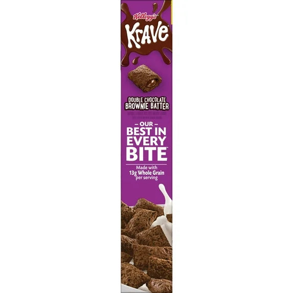 Kellogg's Krave Breakfast Cereal, 7 Vitamins and Minerals, Kids Snacks, Family Size, Brownie Batter, 16.2oz Box (1 Box)
