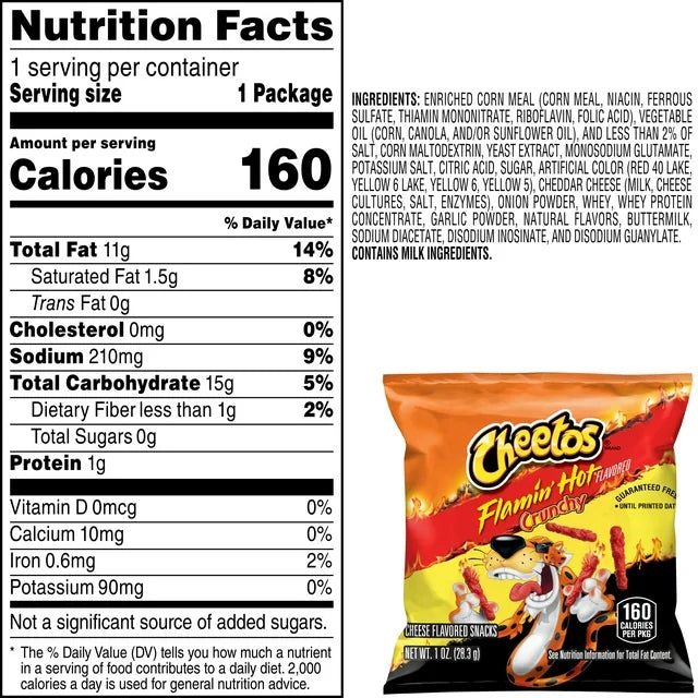 Cheetos Crunchy Cheese Flamin' Hot Flavored Snack Chips, 1 Ounce Bags, 10 Count