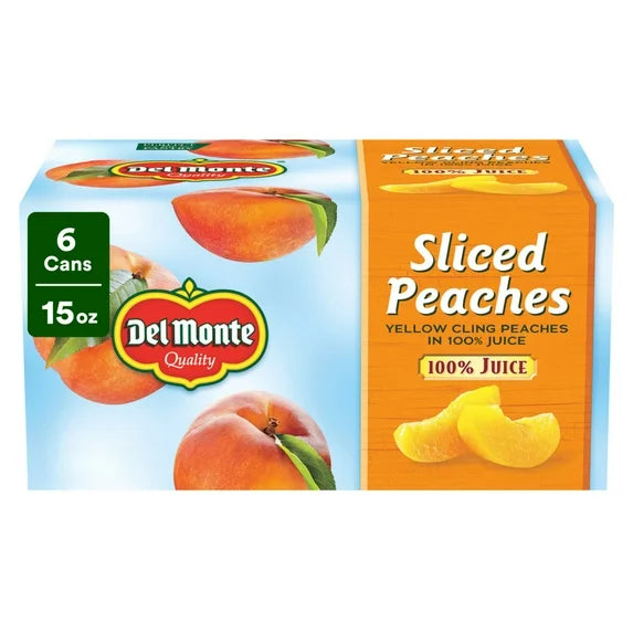 Del Monte Sliced Yellow Cling Peaches in 100% Juice 15 oz Can (Pack of 6)