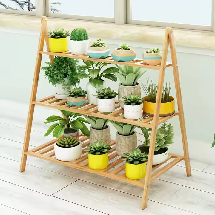 Outdoor Garden Balcony 3 Tier Tall Wood Flower Pot Display Holder Shelf Table Bench Rack Bamboo Plant Stand for Living Room