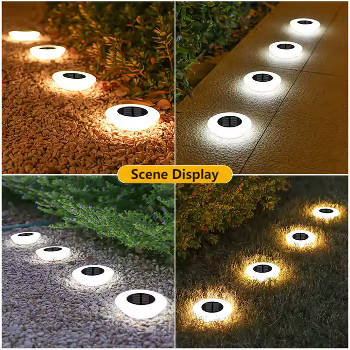 Solar Garden Lights Ground 14 LED Round ABS White/Warm IP65 Waterproof Polysilicon Garden Court Yard Decoration Stake Lamps